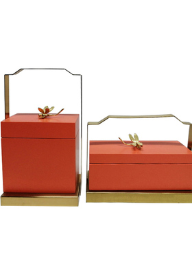 古典新中式禅意木金属提篮盒样板间售楼处酒店首饰锦盒装饰品摆件