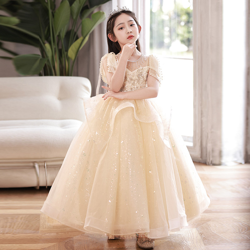 女童生日公主裙礼服高端小女孩花童儿童主持人钢琴演出服演奏长款