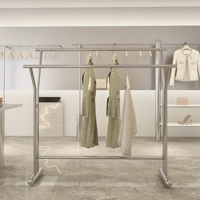 凯尼诗服装展示架不锈钢拉丝中岛双排高低落地架男女童货架挂衣架