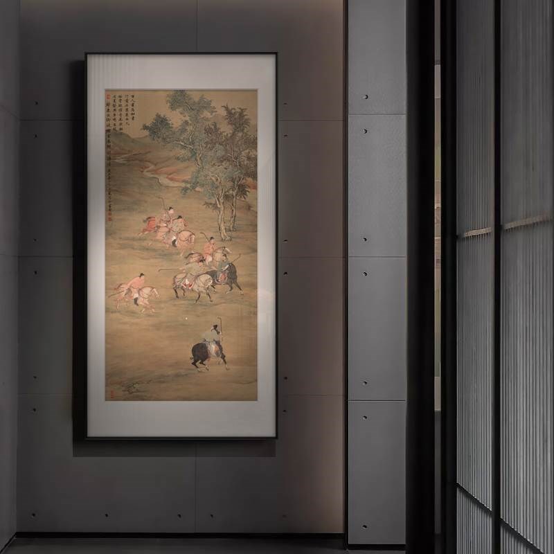 新中式入户玄关装饰画茶室酒店会所别墅古人骑马禅意复古工装挂画图片