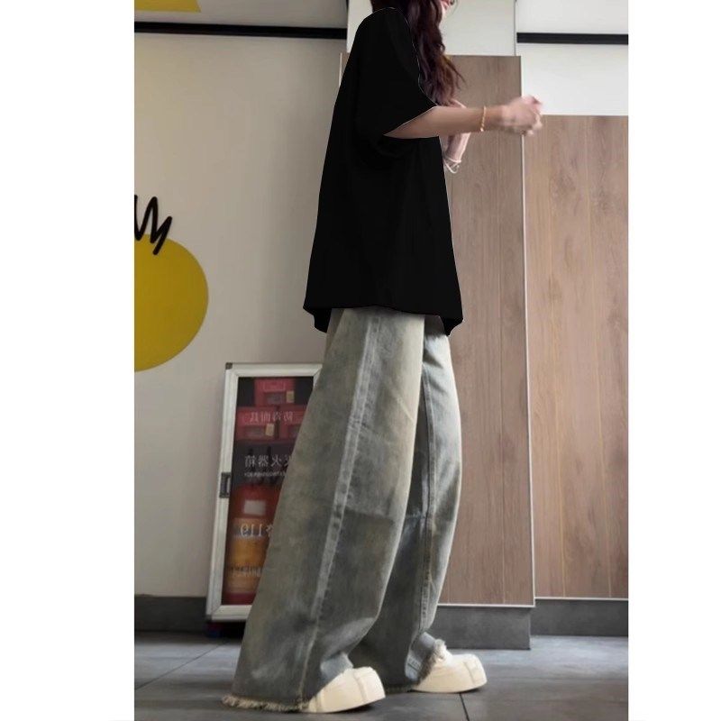 美式阔腿牛仔裤少女夏季新款薄款初中高中学生小个子毛边显瘦裤子,女装/女士精品,卫裤,淘宝优惠券,粉丝福利购,淘宝优惠卷