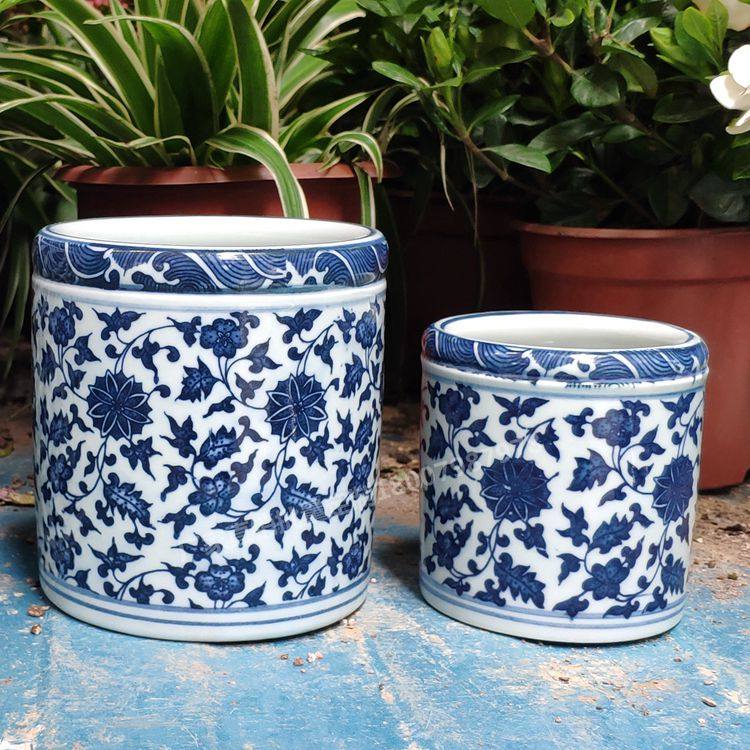 仿古景德镇青花陶瓷笔筒创意时尚收纳盒大号毛笔直筒中国风拔火罐,文具电教/文化用品/商务用品,笔筒,淘宝优惠券,粉丝福利购,淘宝优惠卷