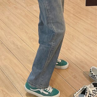 蓝色直筒牛仔裤女春季大码胖mm高腰宽松显瘦窄版阔腿梨型身材裤子