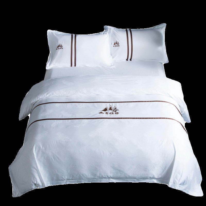 酒店宾馆布草四件套白色被套床单民宿专用床上用品被子一整套