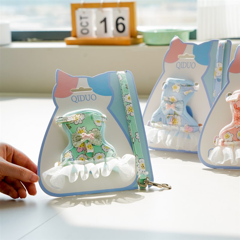 小清新田园风猫咪胸背式网眼牵引绳防挣脱不勒脖外出可爱小猫绳子