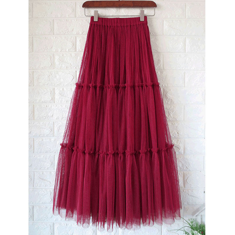 百褶裙 纱裙高腰显瘦垂感网纱半身裙秋冬 白色蛋糕裙子女春秋长裙