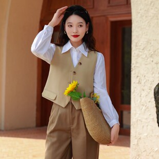 春季马甲女款衬衫两件套新款搭配衬衣短款百搭开衫初秋季气质上衣