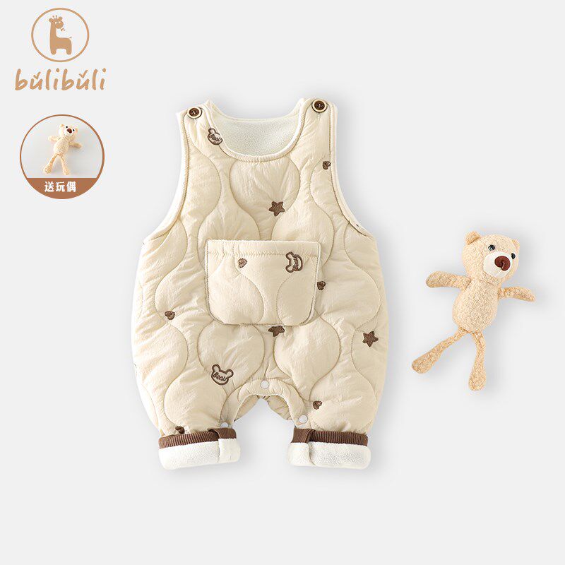 婴幼儿童裤子秋冬款24新款洋气男女宝宝加绒夹棉背带裤连体衣冬季