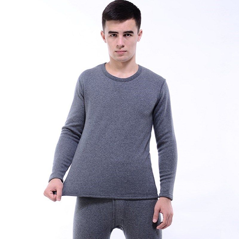 女士保暖内衣男加厚加绒套装男士冬季纯棉圆领大码简约修身中老年