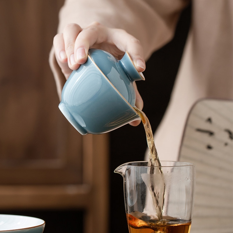 云术 景德镇原矿颜色釉陶瓷手工二才盖碗 泡茶碗单个茶杯大号茶碗