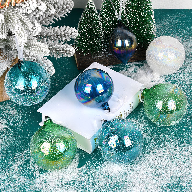 耶诞装饰用品彩色糖霜效果透明玻璃球吊饰耶诞树装饰配件球形挂件