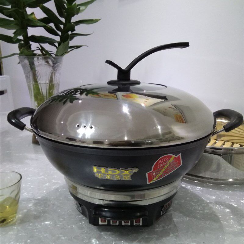 华龙多星多功能电热锅不粘锅铸铁锅炒菜锅火锅锅 电热爆炒锅 家用