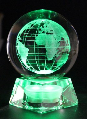 水晶球3D内雕地球仪摆件教师节礼物毕业送老师礼品定制照片LOGO