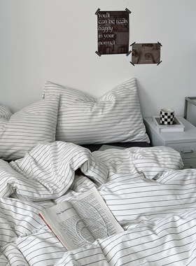 黑黑白条~四件套水洗棉1.8床上用品被罩床单人学生宿舍三件套床笠