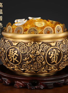 铜实心聚宝盆摆件全铜存钱罐招聚黄铜米缸纯铜中式家居办公室店铺