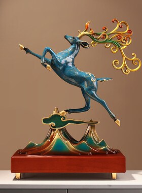 纯铜鹿摆件电视柜酒柜新中式办公室搬家礼物创意客厅家居软装饰品