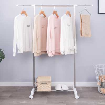 晾衣架落地简易移动小挂衣架家用阳台伸缩晾衣杆室内单杆折叠凉晒