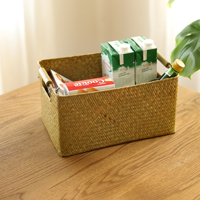 极速复古海草编织长方形收纳盒藤编竹编草编厨房浴室编制篮衣柜收