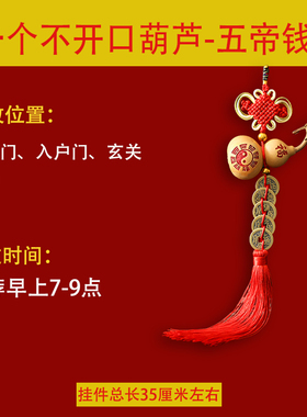好货五帝钱门对门真葫芦铜钱挂件天然开口铜钱大门厕所门口中国结