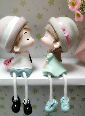 卡通创意可爱树脂吊脚情侣亲嘴娃娃 家居新房间装饰品小摆件礼品