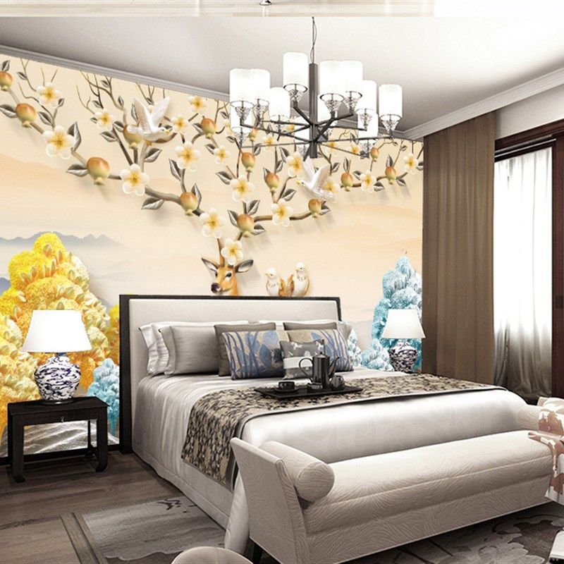 3d立体麋鹿电视背景墙壁纸大气现代简约客厅5d壁画8d影视墙布定制