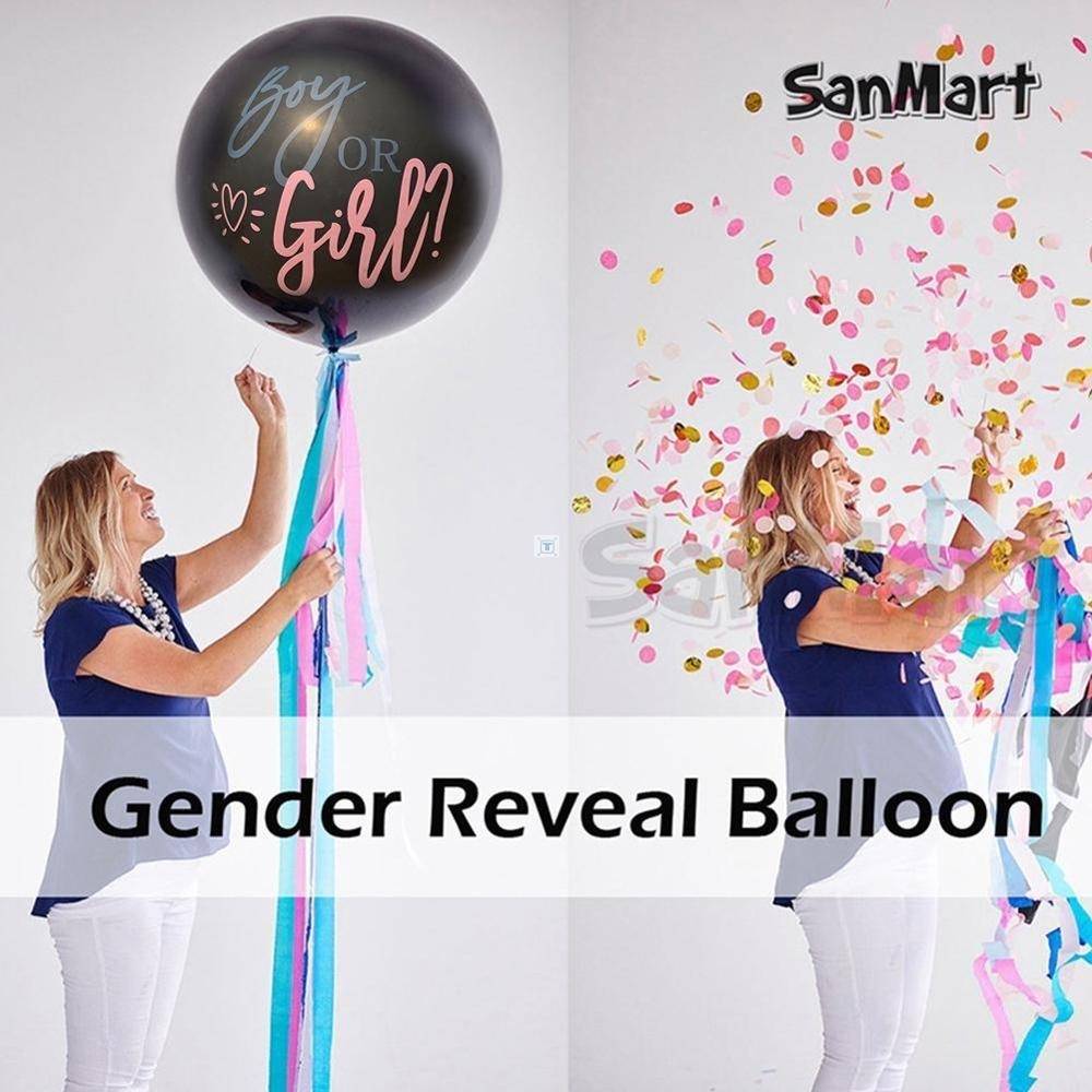 36 Inch Black Gender Reveal Latex Balloon Boy or Girl