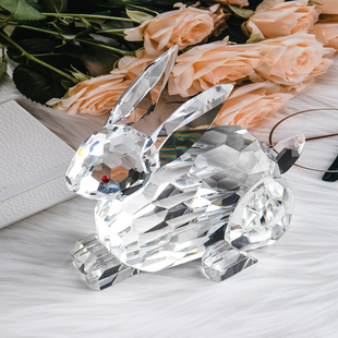 大小号白水晶兔子摆件 家居客厅装饰品十二生肖动物摆件生日礼物