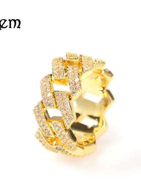 Hiphop zircon Cuban ring men's niche design metal geometr