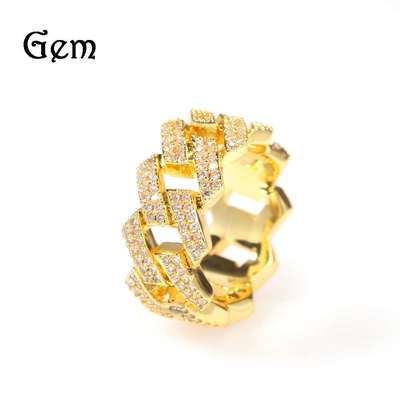 Hiphop zircon Cuban ring men's niche design metal geometr