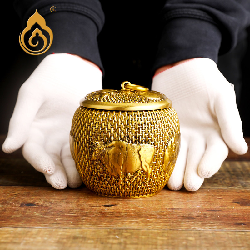 好货五牛图茶叶罐真铜工艺防潮防虫纯茶罐铜普洱茶叶罐摆件礼盒装