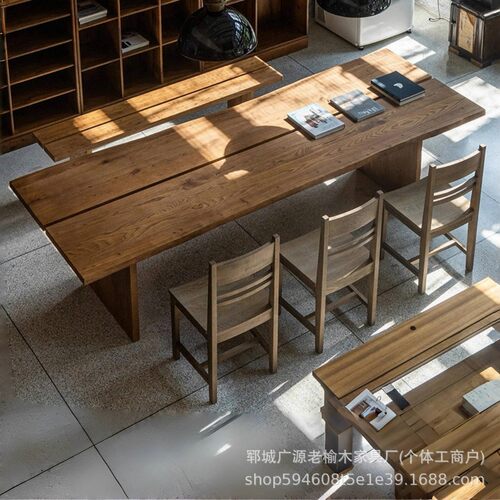 现代简约实木老板桌办公桌家用书房长方形写字桌茶室喝茶桌茶椅