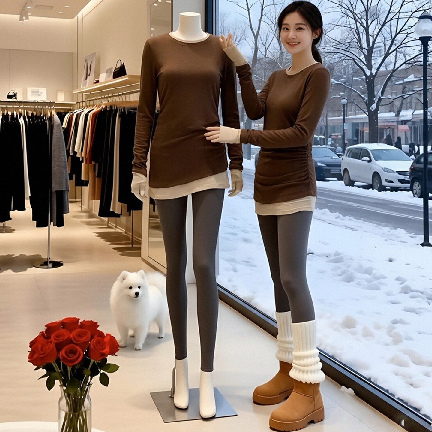 咖色假两件加绒中长款打底衫女冬内搭收腰不规则遮屁股上衣鲨鱼裤,女装/女士精品,T恤,淘宝优惠券,粉丝福利购,淘宝优惠卷