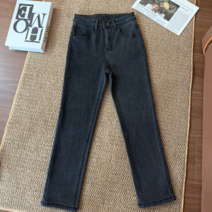 女秋冬小个子弹力九分烟管裤 QiQi 加绒牛仔裤 2025新款 1121 烟灰