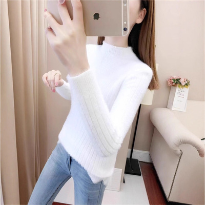 仿貂加厚半高领毛衣女打