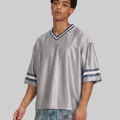 Five Men American-Style Short Wide Retro Color-Block Striped Jersey Short-Sleeve T-Shirt for Men, Loose V-Neck Sports Top Trendy