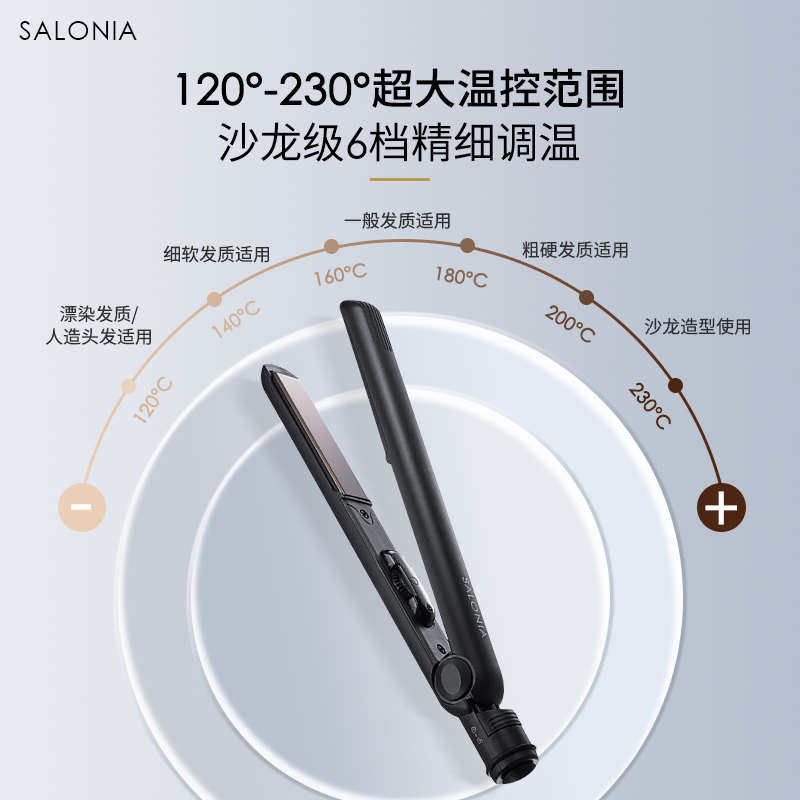 SALONIA电夹板直发负离子拉直板陶瓷夹黑色直发器刘海卷发棒熨板