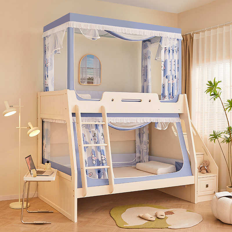 子母床蚊帐下铺梯形1.2米1.5家用双层高低床儿童学生遮光纹账90cm