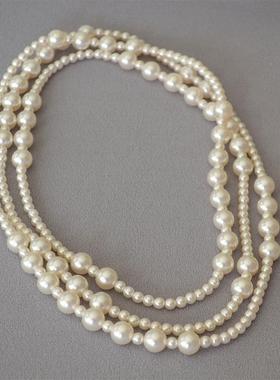 珍珠项链链款多层毛衣长叠气质时尚大小戴天然淡水带女多复古超长