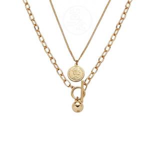coin gold alloy Double jewelry necklace layer pendant ball