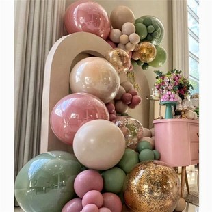 气球链拱桥套装复古粉色牛油果乳胶气球链生日派对装饰花环婚礼