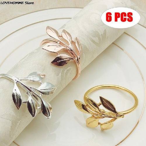 6Pcs/Set Napkin Rings Set Leaves Napkin Ring Holders