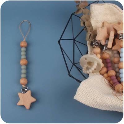 Baby Pacifier Clip Chain Wooden Star Holder Soother Pacifier