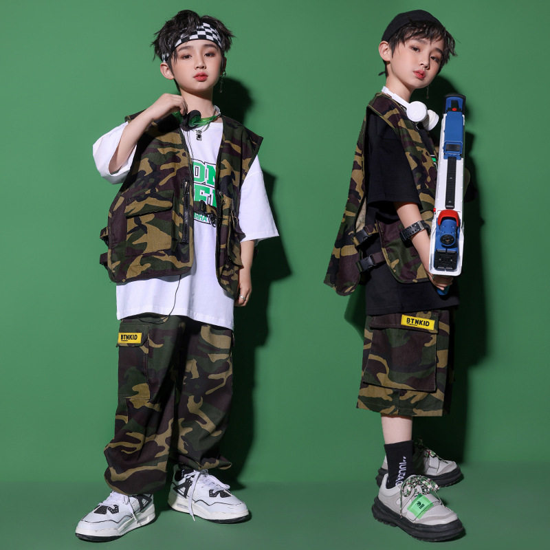 幼儿街舞服工装迷彩套装嘻哈舞蹈潮服男女孩hiphop架子鼓表演服装