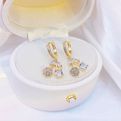 好货Korea Exquisite Cute Cherry Design 14K Real Gold Plating