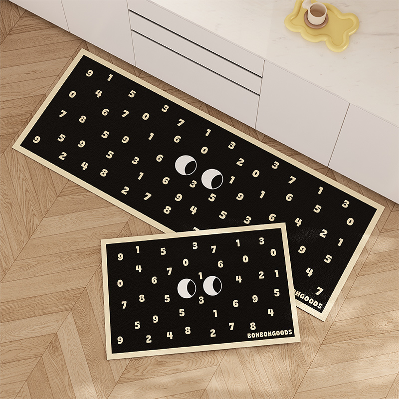 可爱表情厨房专用免洗防脏长条地垫皮革防滑防油可擦进门口脚垫子