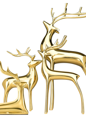 纯铜小鹿摆件轻奢高档客厅玄关电视柜酒柜工艺品乔迁新居软装饰品