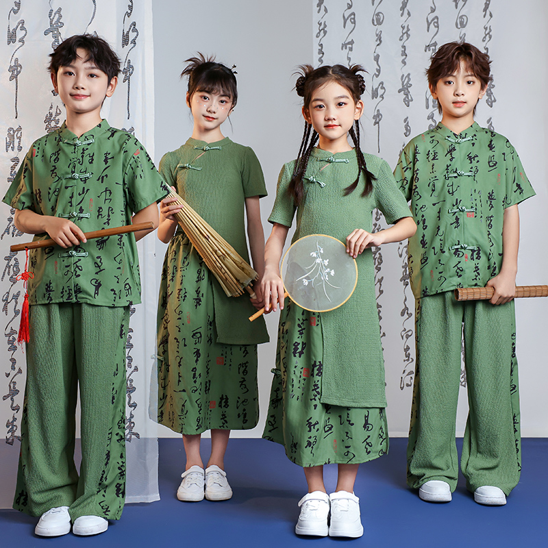 幼儿啦啦队演出服装中国风班服套装男女孩小学生运动会开幕式汉服