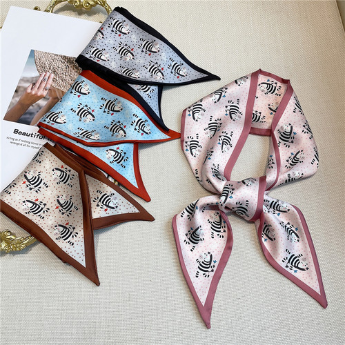 好货Print Hair Bands Skinny Silk Scarf Women Headband Ribbon