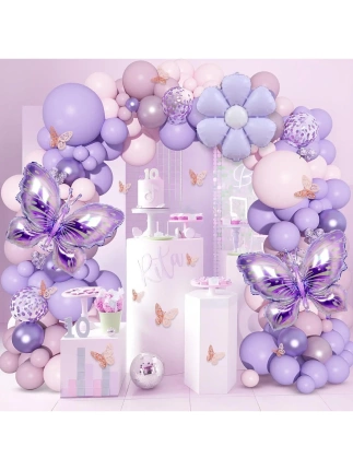 New Purple Balloon Butterfly Theme Birthday Party Opening Arch Decoration Scene Setup Event Cartoon Set