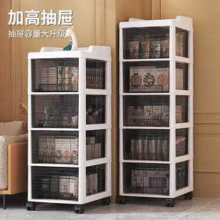 收纳盒化妆品家用推车美甲首饰透明带轮文件学生多层置物柜 抽屉式